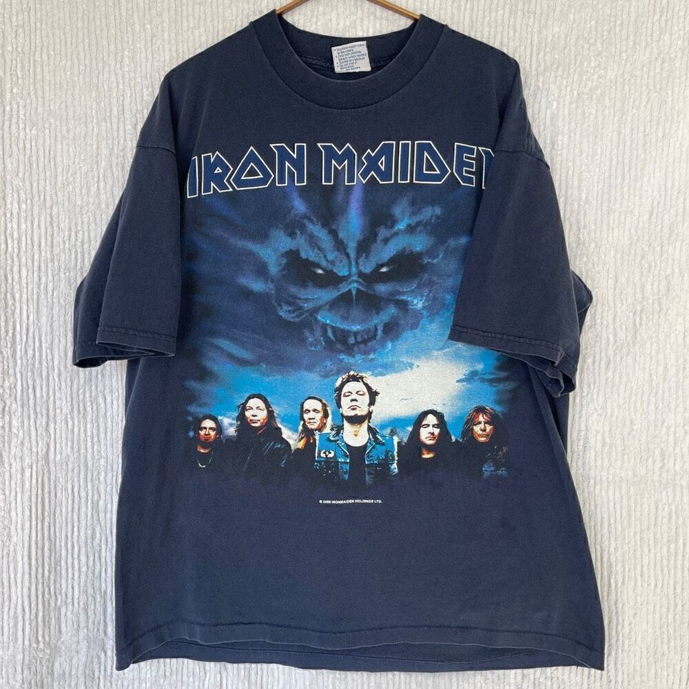 Vintage All Sport Blue Iron Maiden 2000 Brave New World Band Boxy T-Shirt Size X